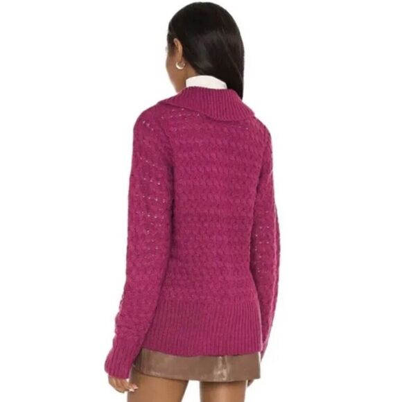 NWT $161 For Love And Lemons Florence Cable Knit Oversized Cardigan Fuchsia XXS - Picture 3 of 5